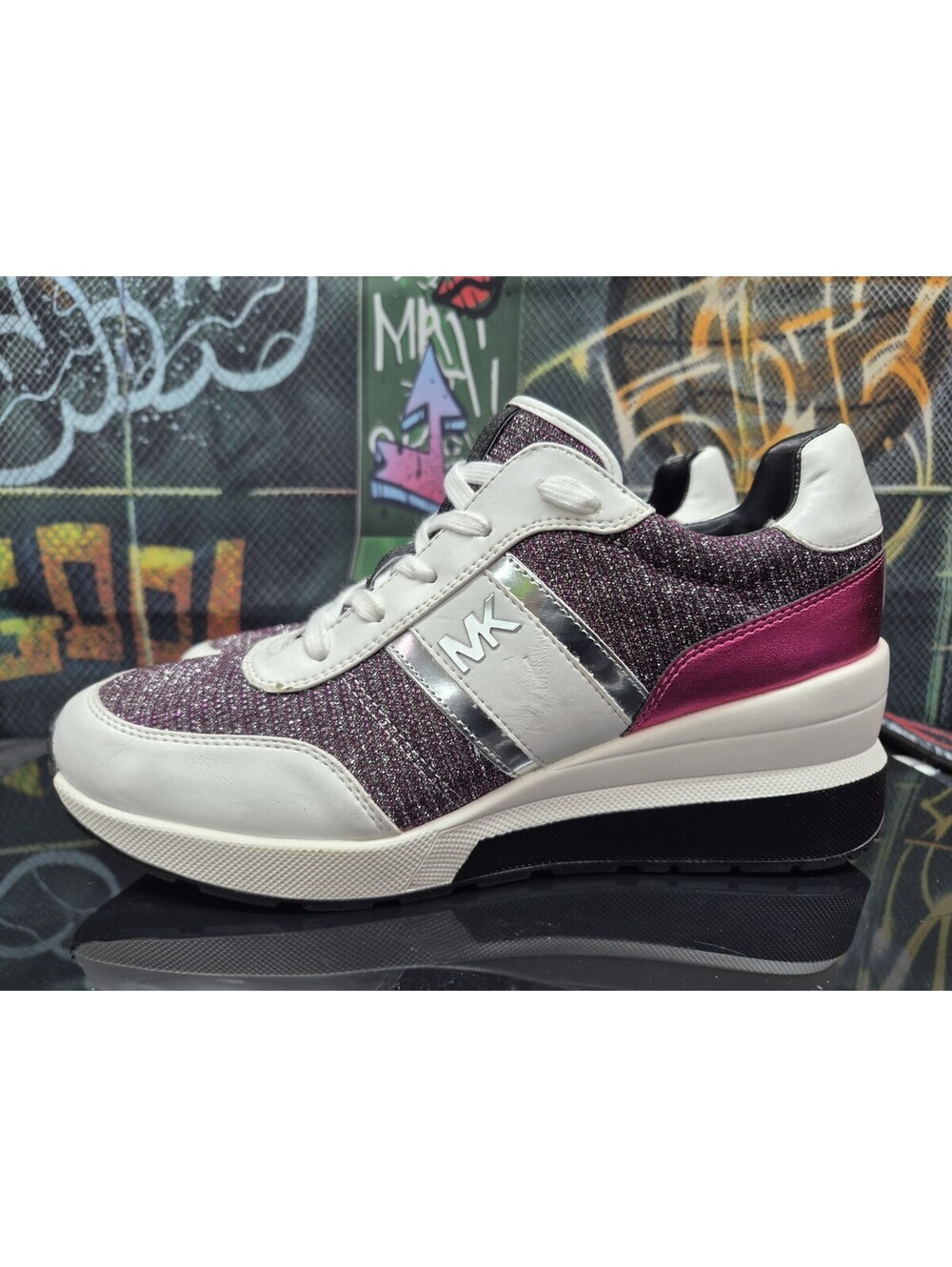 Michael Kors Women's 9.5 m Mabel Trainer Sneakers Merlot Pink Silver Multi NEW